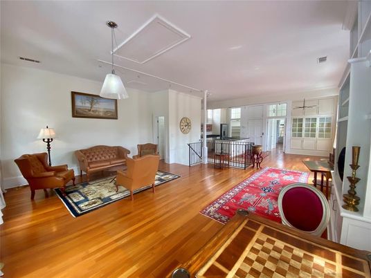 Dining room, Interior, Living room, Pendant Lights, Wood Texture Flooring