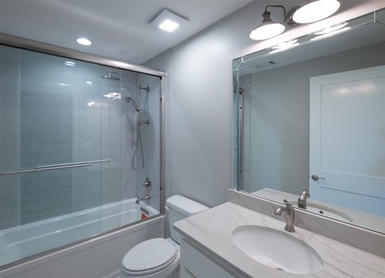 Bathroom, Glass Shower, Interior, Recessed Lighting