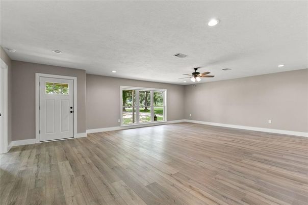 Empty room, Interior, Recessed Lighting, Wood Texture Flooring