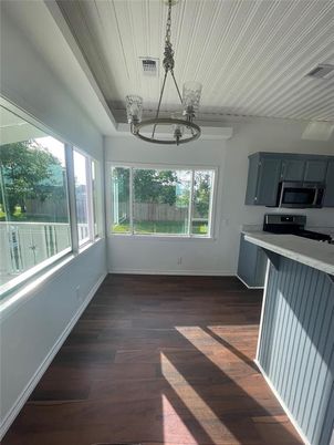 Interior, Kitchen, Pendant Lights, Stainless Steel Appliances, Wood Texture Flooring
