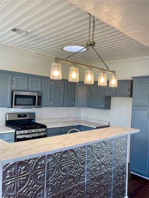 Interior, Kitchen, Pendant Lights, Stainless Steel Appliances, Wood Texture Flooring