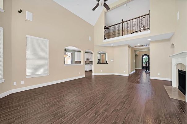 Fireplace, Interior, Recessed Lighting, Wood Texture Flooring