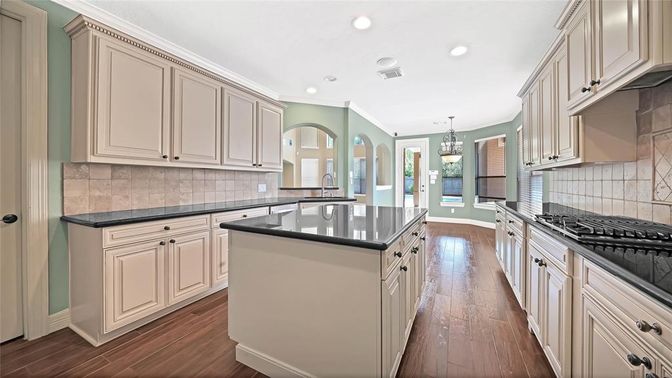 Chandelier, Interior, Kitchen, Recessed Lighting, Wood Texture Flooring