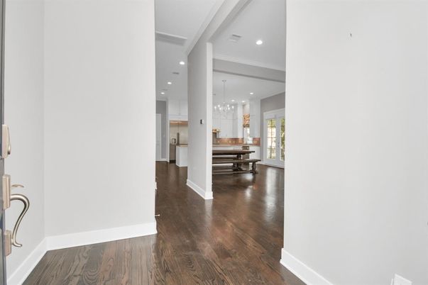 Dining room, Interior, Kitchen, Pendant Lights, Recessed Lighting, Wood Texture Flooring