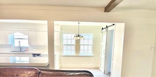 Chandelier, Interior, Kitchen, Wooden Beams