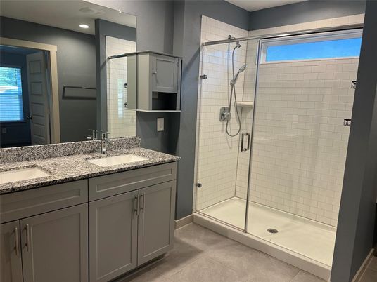 Bathroom, Dual Sink Vanities, Glass Shower, Interior, Recessed Lighting