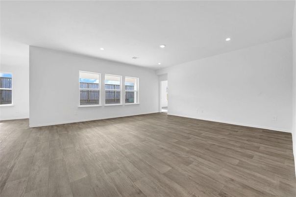 Empty room, Interior, Recessed Lighting, Wood Texture Flooring