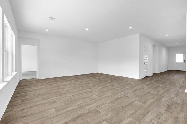 Empty room, Interior, Recessed Lighting, Wood Texture Flooring