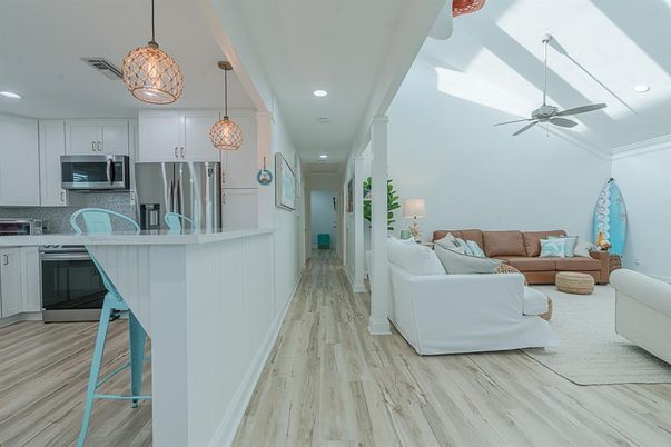 Interior, Kitchen, Living room, Pendant Lights, Recessed Lighting, Stainless Steel Appliances, Wood Texture Flooring