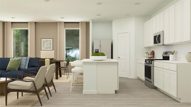 Interior, Kitchen, Recessed Lighting, Wood Texture Flooring