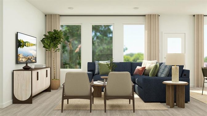 Interior, Living room, Recessed Lighting, Wood Texture Flooring