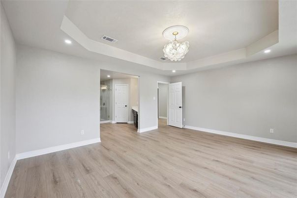 Chandelier, Empty room, Interior, Recessed Lighting, Wood Texture Flooring