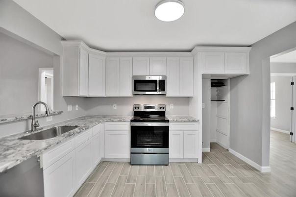 Interior, Kitchen, Stainless Steel Appliances, Wood Texture Flooring
