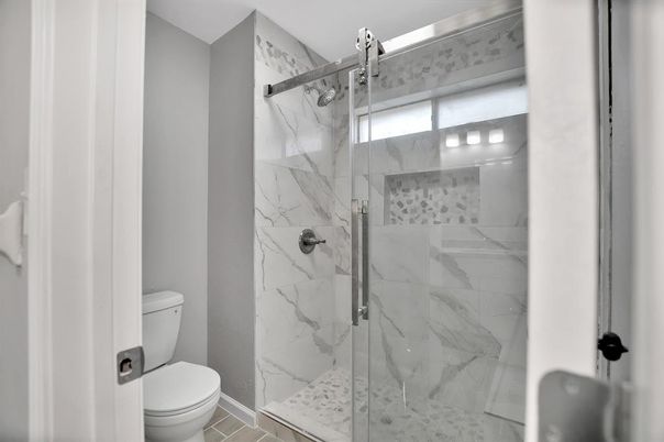 Bathroom, Glass Shower, Interior, Marble Walls