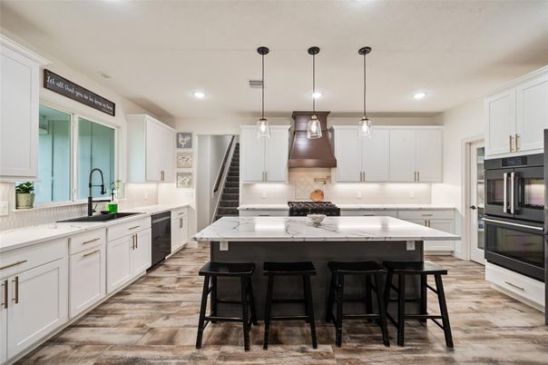 Interior, Kitchen, Pendant Lights, Recessed Lighting, Wood Texture Flooring