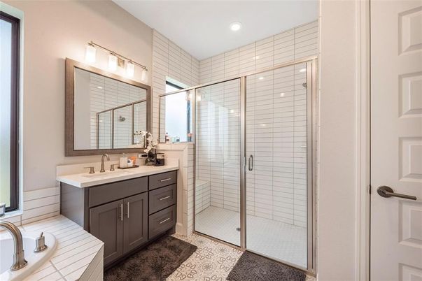 Bathroom, Dual Sink Vanities, Glass Shower, Interior, Recessed Lighting