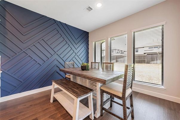 Dining room, Interior, Recessed Lighting, Wood Texture Flooring