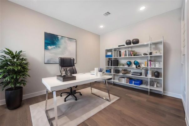 Home Office, Interior, Recessed Lighting, Wood Texture Flooring