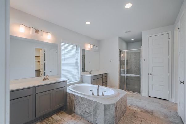 Bathroom, Dual Sink Vanities, Glass Shower, Interior, Recessed Lighting