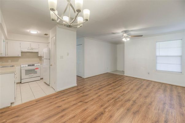 Chandelier, Empty room, Interior, Kitchen, Wood Texture Flooring