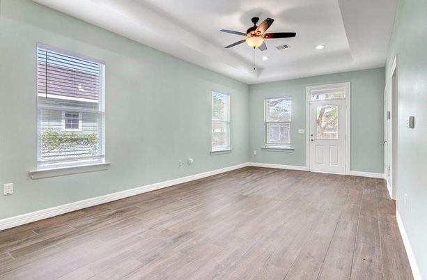 Empty room, Interior, Recessed Lighting, Wood Texture Flooring