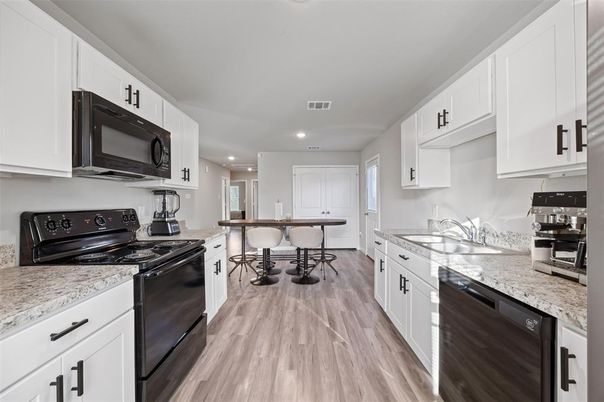 Interior, Kitchen, Recessed Lighting, Wood Texture Flooring