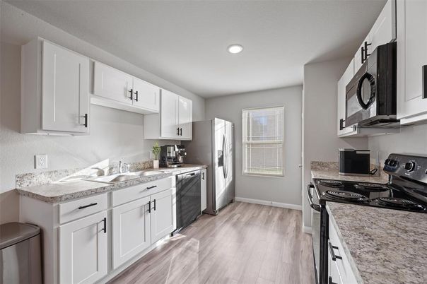 Interior, Kitchen, Recessed Lighting, Wood Texture Flooring