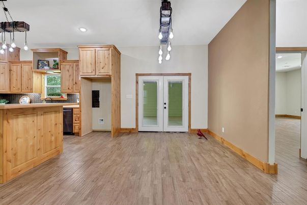 Interior, Kitchen, Pendant Lights, Recessed Lighting, Wood Texture Flooring