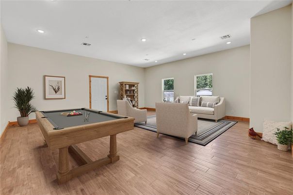 Billiard Table, Game Room, Interior, Living room, Recessed Lighting, Wood Texture Flooring