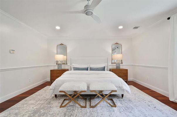 Bedroom, Interior, Recessed Lighting, Wood Texture Flooring