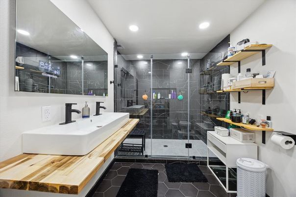 Bathroom, Dual Sink Vanities, Glass Shower, Interior, Recessed Lighting