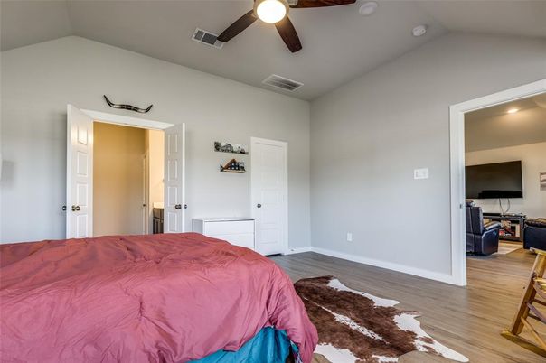 Bedroom, Interior, Recessed Lighting, Wood Texture Flooring