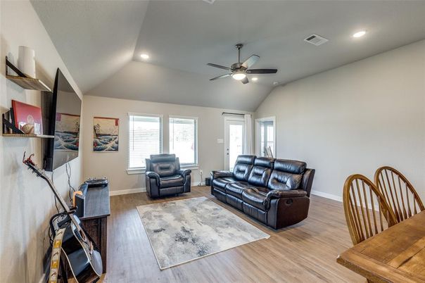 Interior, Living room, Recessed Lighting, Wood Texture Flooring