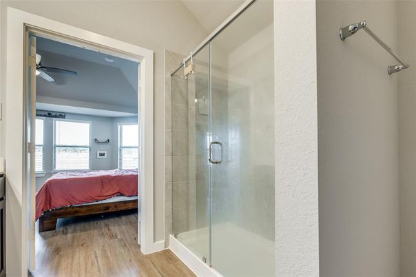 Bathroom, Bedroom, Glass Shower, Interior, Wood Texture Flooring