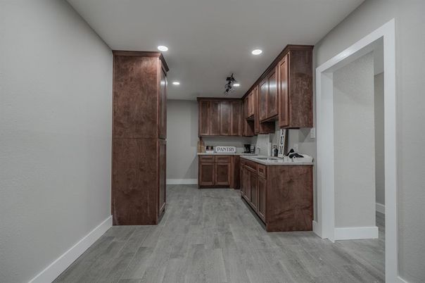 Interior, Kitchen, Recessed Lighting, Wood Texture Flooring