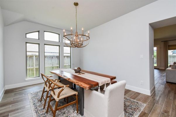Chandelier, Dining room, Interior, Wood Texture Flooring