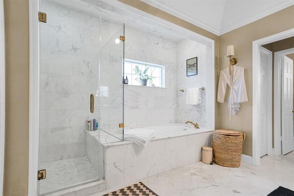 Bathroom, Glass Shower, Interior, Marble, Marble Walls