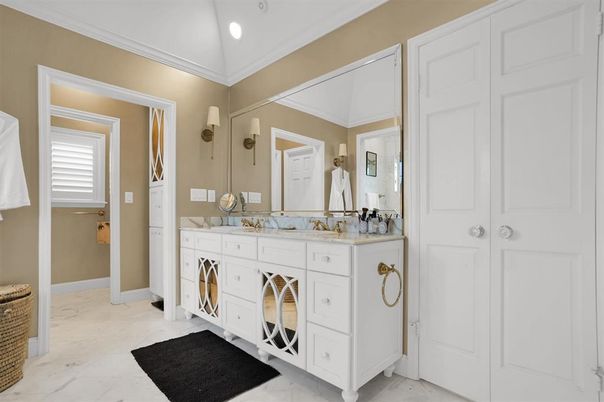 Bathroom, Dual Sink Vanities, Interior, Marble, Recessed Lighting