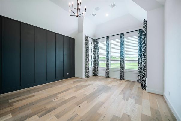 Empty room, Interior, Pendant Lights, Recessed Lighting, Wood Texture Flooring