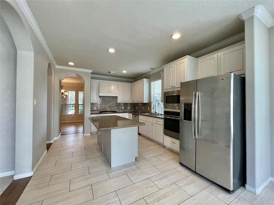 Interior, Kitchen, Recessed Lighting, Wood Texture Flooring