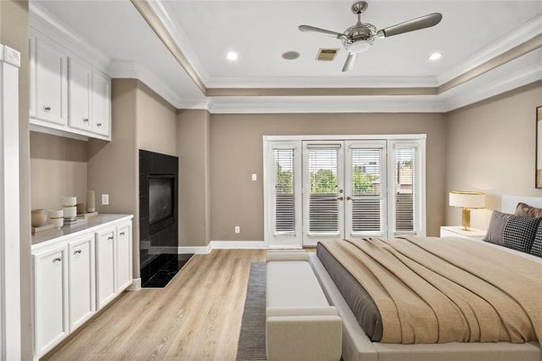 Bedroom, Interior, Recessed Lighting, Wood Texture Flooring