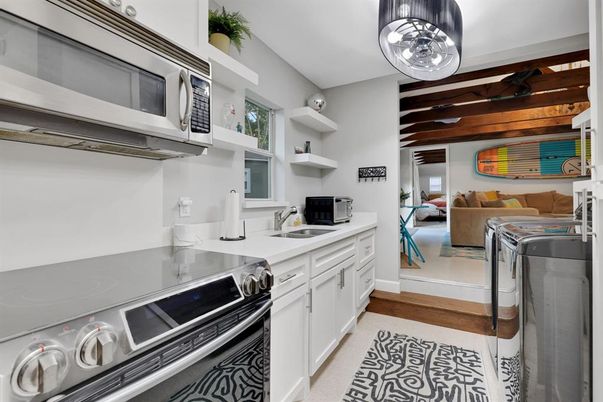 Interior, Kitchen, Living room, Washer, Wooden Beams