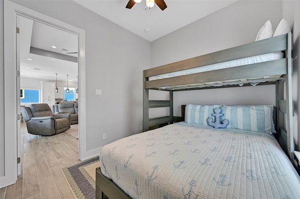 Bedroom, Interior, Pendant Lights, Recessed Lighting, Wood Texture Flooring
