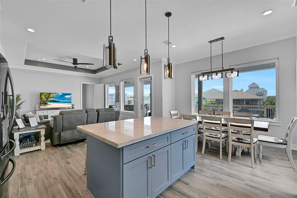 Dining room, Interior, Kitchen, Living room, Pendant Lights, Recessed Lighting, Wood Texture Flooring