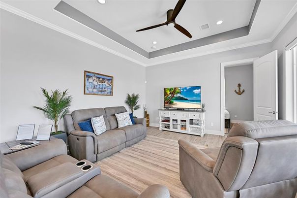Home Theatre Room, Interior, Living room, Recessed Lighting, Wood Texture Flooring