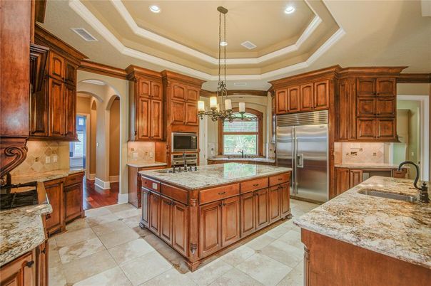 Chandelier, Interior, Kitchen, Pendant Lights, Recessed Lighting, Stainless Steel Appliances