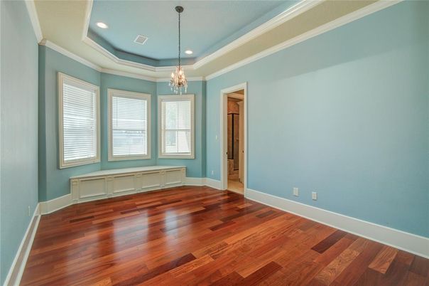 Chandelier, Empty room, Interior, Recessed Lighting, Wood Texture Flooring