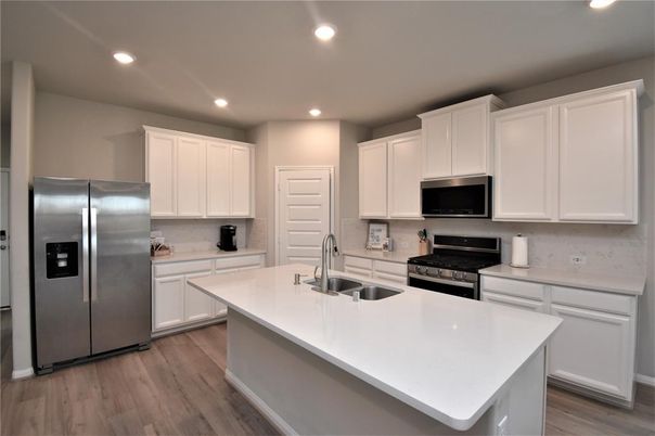 Interior, Kitchen, Recessed Lighting, Wood Texture Flooring