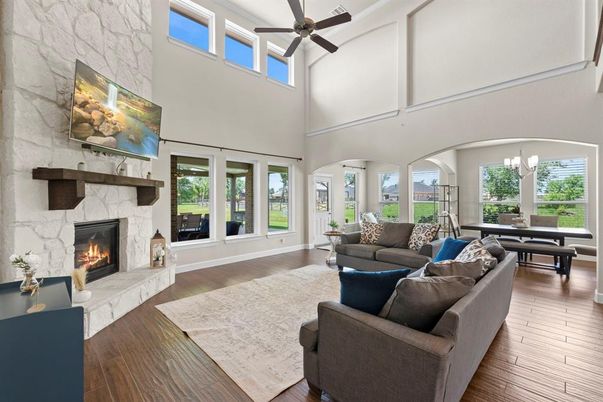 Chandelier, Dining room, Fireplace, Interior, Living room, Wood Texture Flooring