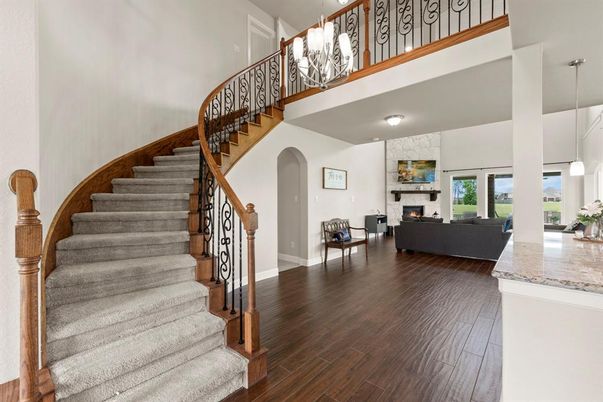 Chandelier, Fireplace, Interior, Living room, Pendant Lights, Wood Texture Flooring
